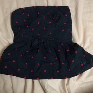 Strapless peplum polka dot bow top